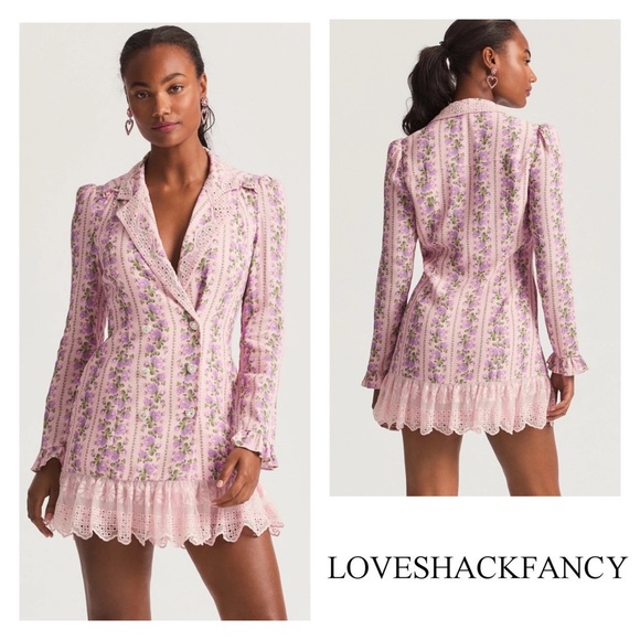 New! LOVESHACKFANCY Moonstone Mini Blazer Dress in Blushing Pink - Picture 1 of 16